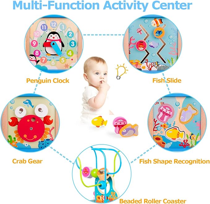 rolimate Wooden Activity Cube Best Christmas Gifts for 3 Year Old and Up Boy Girl Shape Sorter Activity Center for Baby Kid Toddler Preschool Learning Toys Educational Travel Toys