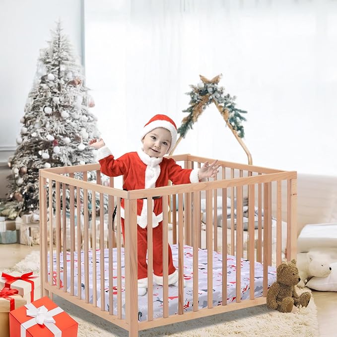 Cloele Christmas Square Playard/Playpen Fitted Sheets Perfect for 36 X 36 Portable Playard Mattresses - Square Pack and Play Crib Sheets - Ultra Soft Polyester Snowman Fitted Playpen Sheet for Baby
