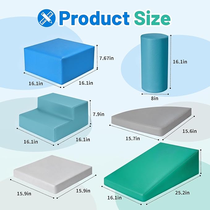 6-Piece Soft PU Leather Toddlers Climbing Toys for Baby - Kids Foam Climbing Blocks for Toddlers Indoor - Climb & Crawl Soft Foam Block Activity Play Set - Toys for Kids Crawling Sliding (Mixed Color)