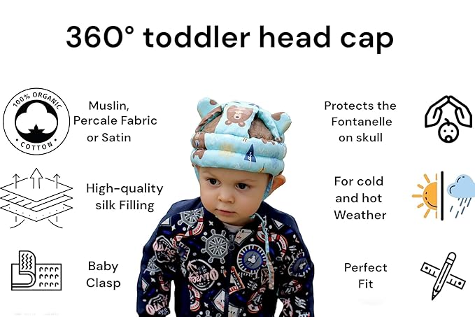 Soft Organic Helmet for Toddlers Learning to Walk, Ages 6–14 Months (Footprints on a White Background)
