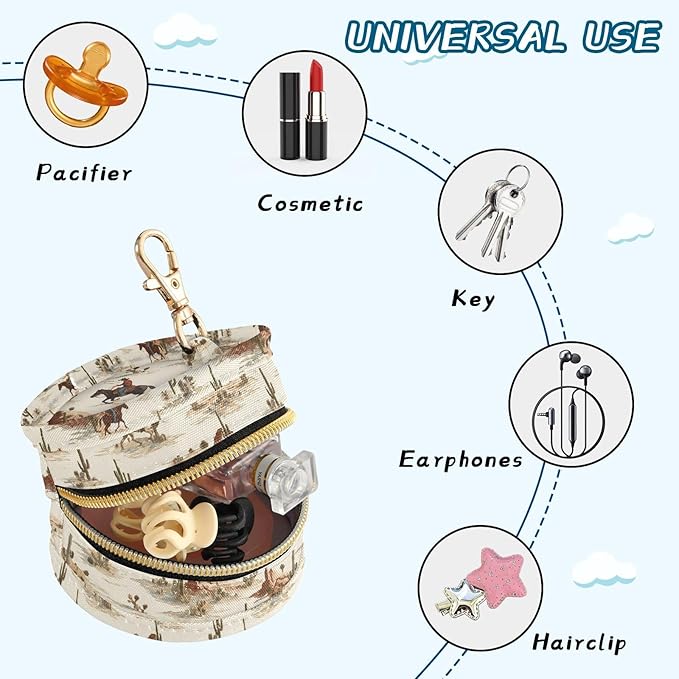 Western Cowboy Cactus Print Pacifier Holder Case for Diaper Bag Portable Travel Pacifier Storage Case with Clip Newborn Baby Pouch for Baby Boys Girls Purse Outdoor