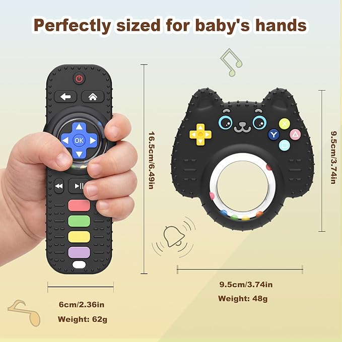 2Pack Teething Toys for Baby 3-6 Months, Teethers for Babies 6-12 Months, Remote Rattle Ring Teether for Baby, Sensory Toys for Babies, Baby Chew Toy