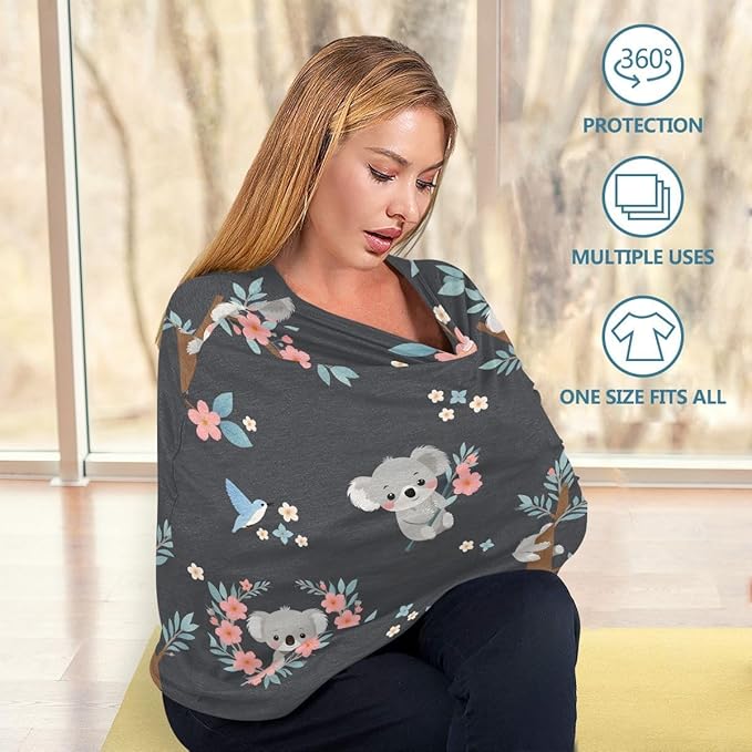 Koala Nursing Cover Breastfeeding Scarf, Cute Cartoon Koala Car Seat Covers for Babies Infant, Stroller Cover, Carseat Canopy for Boys Girls
