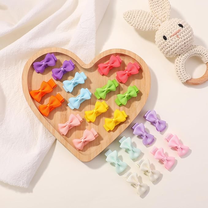 Fully Lined Grosgrain Ribbon Mini Hair Clips and Bows for Girls - 1.2" Tiny Hair Clips and Bows for Infants' Fine Hair (25 Color Pairs, 50 Pieces)