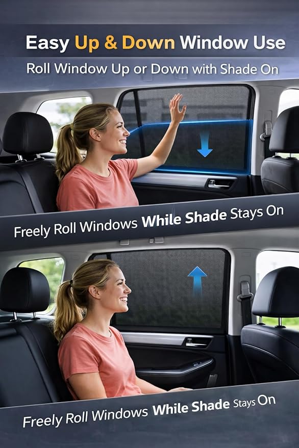 Baby Car Sun Shade for Rear Windows - 2 Pieces, Side Car Sunscreen, UV Protection for Babies and Children, Universal Fit and Easy Installation