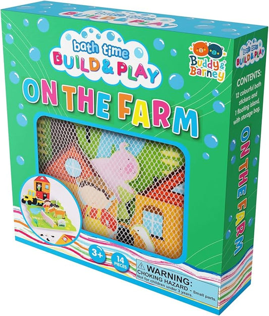 Buddy & Barney: Bath Time: Build & Play - On The Farm - Floating 3D Foam Stickers, Interactive Animal Scene, Suction Cup Mesh Bag, Water Toy, Kids 3+