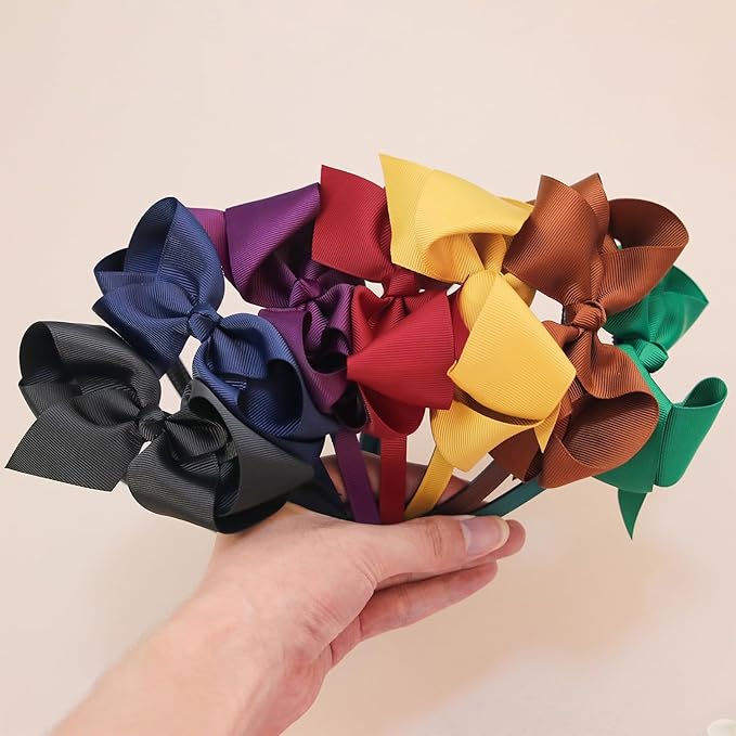 XIMA 14pcs Bows Headbands for Girls,4.5inch Baby Girls Ribbon Hair Bows Headband with Teeth for 4-12years Kids Children Teens Hair Bands Accessories