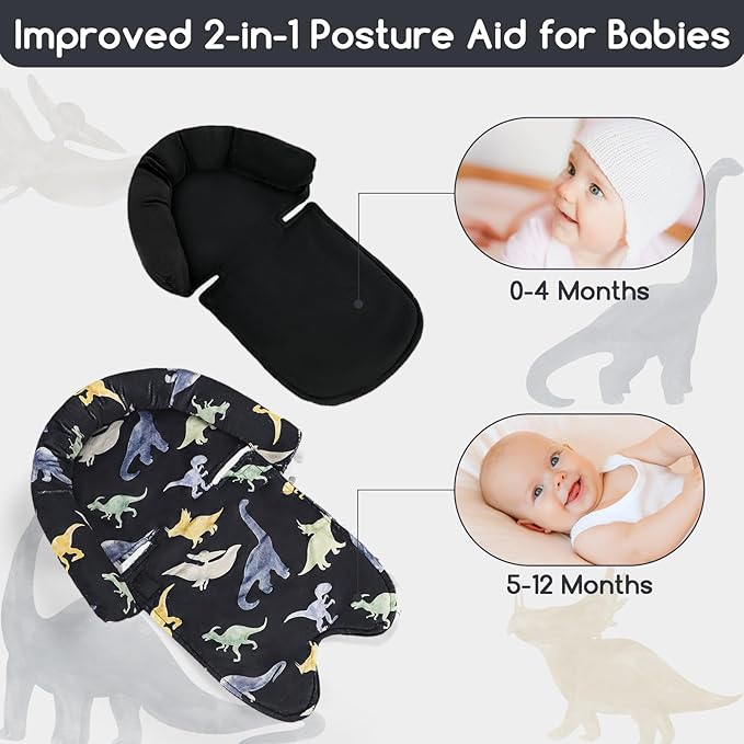 Infant Car Seat Insert & Strap Cover for Baby Boys, 2 in 1 Carseat Head Support Newborn, Ultra Soft Car Seat Cushion for Babies, Plush Fabric, Fit for Swing, Car Seat, Stroller, Bouncer, Black
