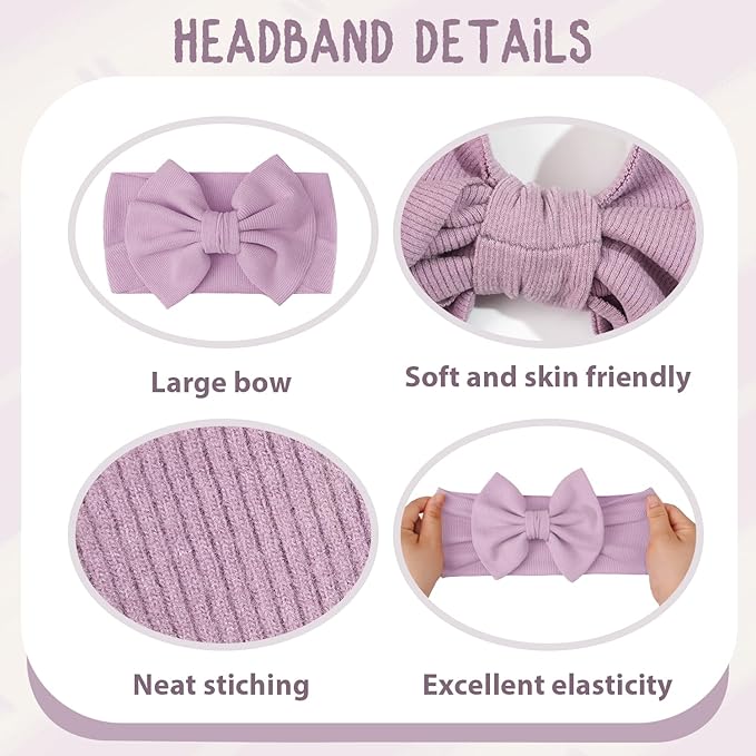 CÉLLOT 8 Colors Super Stretchy Soft Knot Baby Girl Headbands with Hair Bows Nylon Head Wrap For Newborn Baby Girls Infants Toddlers Kids(Fall and Winter)