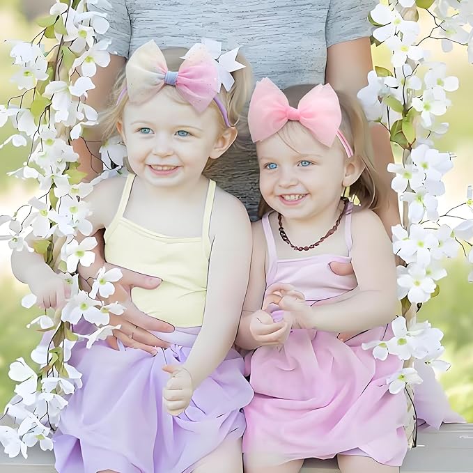 4 Pcs 4.5’’ Organza Lace Bow for Baby Girls Pink Headbands Mesh Glitter Hair Bows Baby Shower Gifts for Newborn Infant Toddler Girl