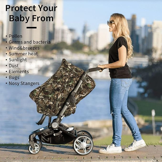 Camo Baby Car Seat Cover, Multi Use Baby Stroller Cover, Boys and Girls Camo Shower Gifts