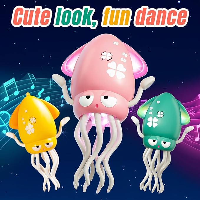 Electric Dancing Octopus Baby Toy, with Automatic Obstacle Avoidance Sensor, Upright & Crawling Modes, Rechargeable Magic Dancing Music Squid for Kids Ages 3-7, Fun Birthday Gift for Boy Girl (Green)