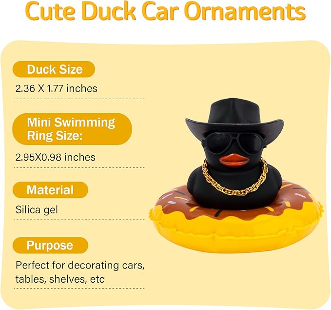 Wonuu Rubber Ducks Dashboard Decorations - Pink Ducks for Car Dashboard, BG-black-cowboyblack