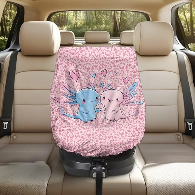 Baby Car Seat Cover, Axolotl Car Seat Sunshade Covers to Protect Your Child Safety, Protector Keeps Baby Infant Toddler Cool - Pink Leopard Carseat Shade Reflector UV Ray Helpers