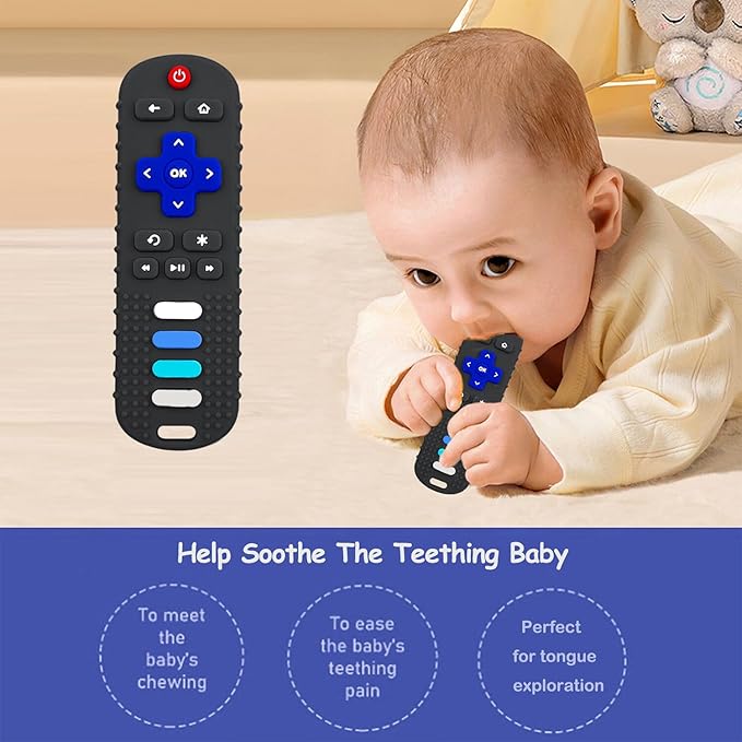 ROBBEAR Baby Teething Toys, Food Grade Silicone Remote Control Teether for Babies 3 6 12 18 Months, TV Remote Shaped Chewing Toys for Boys and Girls, Freezer BPA Free