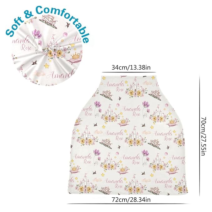 Personalized Baby Car Seat Cover for Girls, Custom Nursing Covers for Breastfeeding with Name, Princess Floral Infant Stroller Cover, Baby Carseat Canopy for Newborn, Multiuse Car Seat Canopies