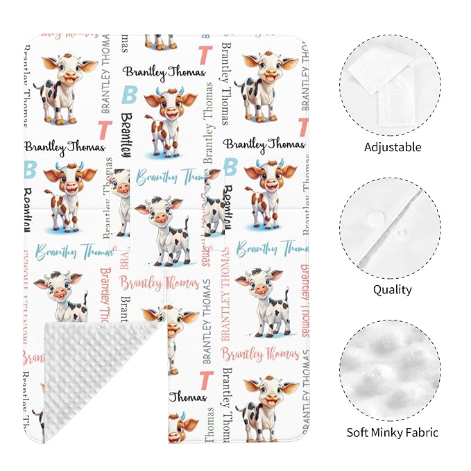 Custom Baby Car Seat Canopy Personalized Car Seat Covers with Name for Baby Boys Girls Customized Cow Nursing Breastfeeding Cover Infant Carseat Canopies Newborn Minky Baby Blanket