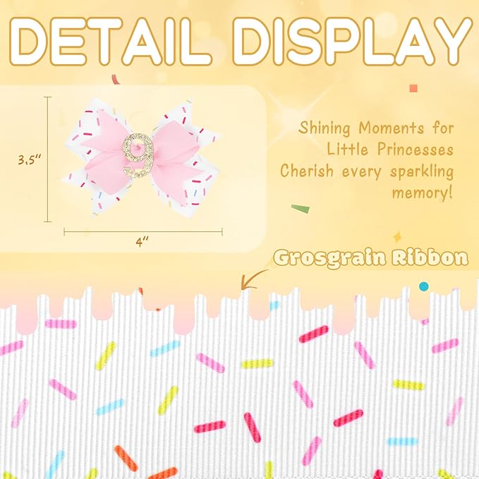 YanJie 1pcs 4'' Baby Hair Bow for 9 Years Old 9th Birthday Outfit Girl Birthday Decorations for Girl Glitter Infants Hair Clips Accessories with Bows