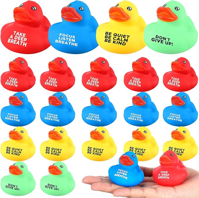 Lenwen 24 Pcs 1.89 Inch Rubber Duck Bath Toy Inspirational Gift Motivational Rubber Ducks Thank You Gifts Inspirational Party Favors Baby Shower Decorations Birthday (Red, Yellow, Blue, Green)