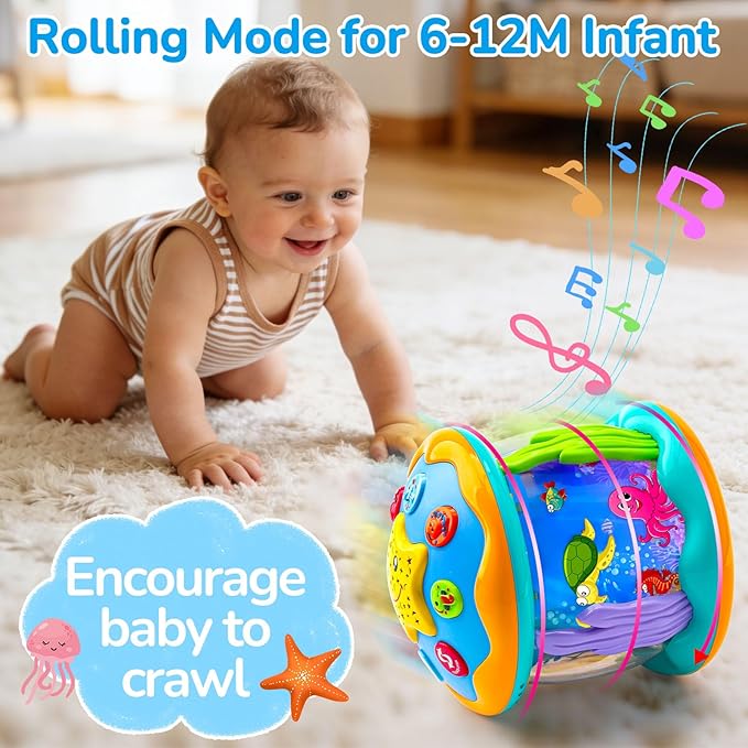 Baby Toys 6-12 Months Ocean Projector Rotating Musical Light Up Tummy Time Toys for Infant 0-6 3-6 Months Baby Aquarium Crawling Toys 4 5 6 7 8 9 12-18 Months Boy Girl 1 Year Old Birthday Easter Gifts