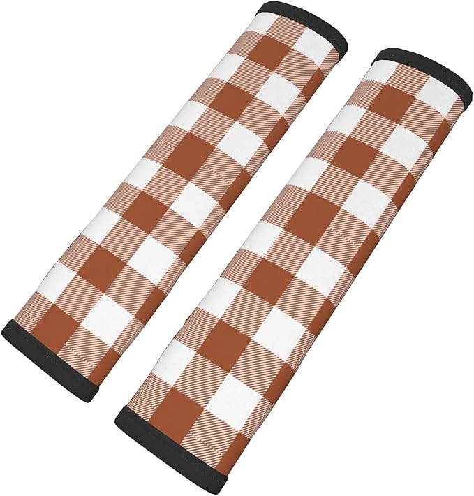 Buffalo Plaid Brown White Seat Belt Cover Fits Cars Trucks SUV Sedans Air Permeability Car Seatbelt Strap Cover, Auto Interior Accessories Protector