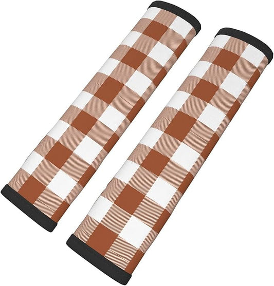 Buffalo Plaid Brown White Seat Belt Cover Fits Cars Trucks SUV Sedans Air Permeability Car Seatbelt Strap Cover, Auto Interior Accessories Protector