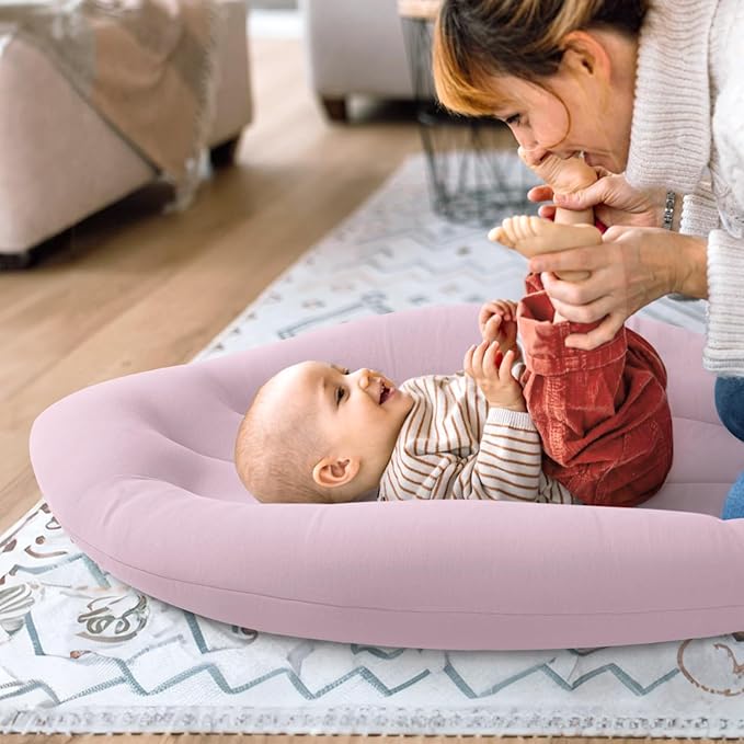 Baby Lounger for Newborn: Skin-Friendly & Breathable for 0-12 Months Infant Tummy Time Playtime & Diaper Changes - Portable & Lightweight Cushion for New Parents (Pink)
