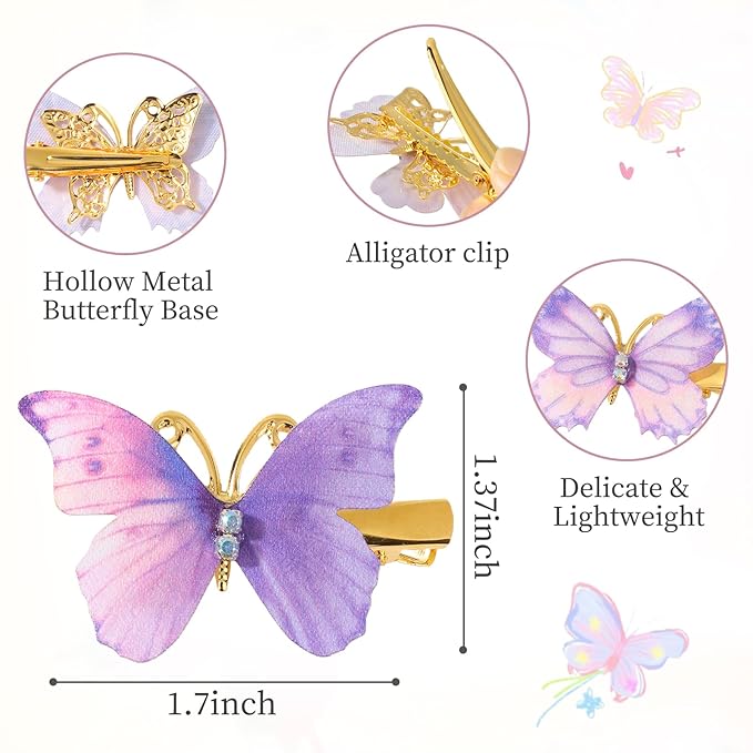yoyokid 30PCS Butterfly Hair Clip for Girls, Colorful Gradient Metal Alligator Barrettes, Cute Butterfly Hair Accessories for Kids Toddlers Women, Party Daily Wear