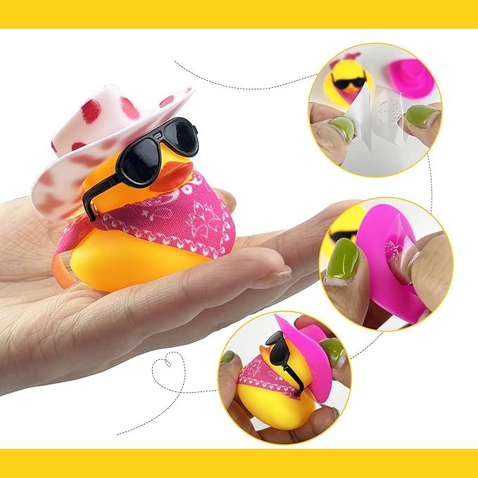 24 Sets Disco Cowboy Rubber Ducks with Scarf Hat and Sunglasses Mini Bath Duck Toys for Birthday Swimming Party Gift Favor Decorations