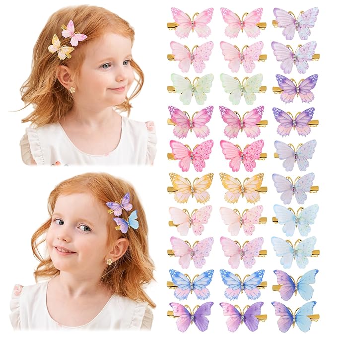 yoyokid 30PCS Butterfly Hair Clip for Girls, Colorful Gradient Metal Alligator Barrettes, Cute Butterfly Hair Accessories for Kids Toddlers Women, Party Daily Wear