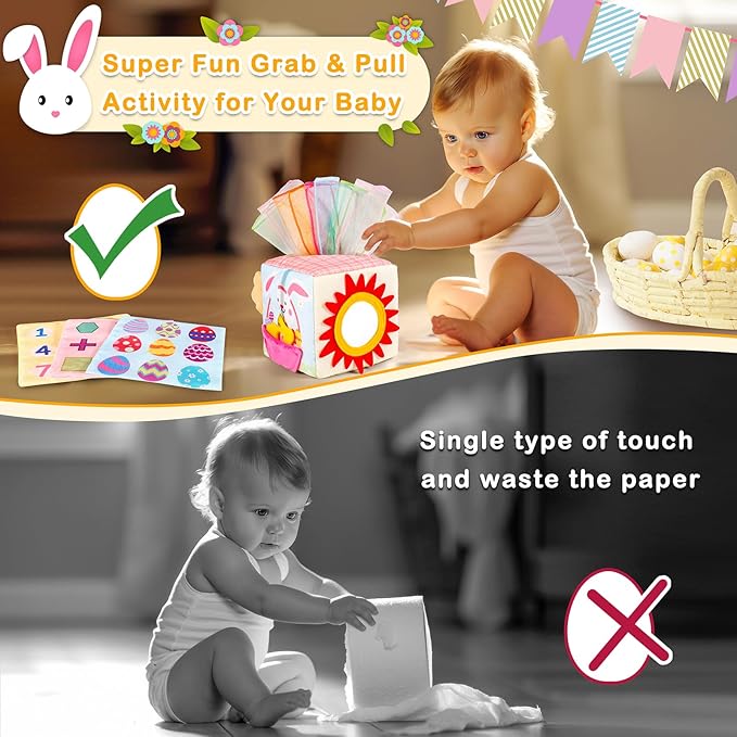 Easter Baby Toys Montessori Toys Baby Tissue Box Toy for Babies 3 6 9 Months, Easter Gifts, Easter Basket Stuffers for Babies