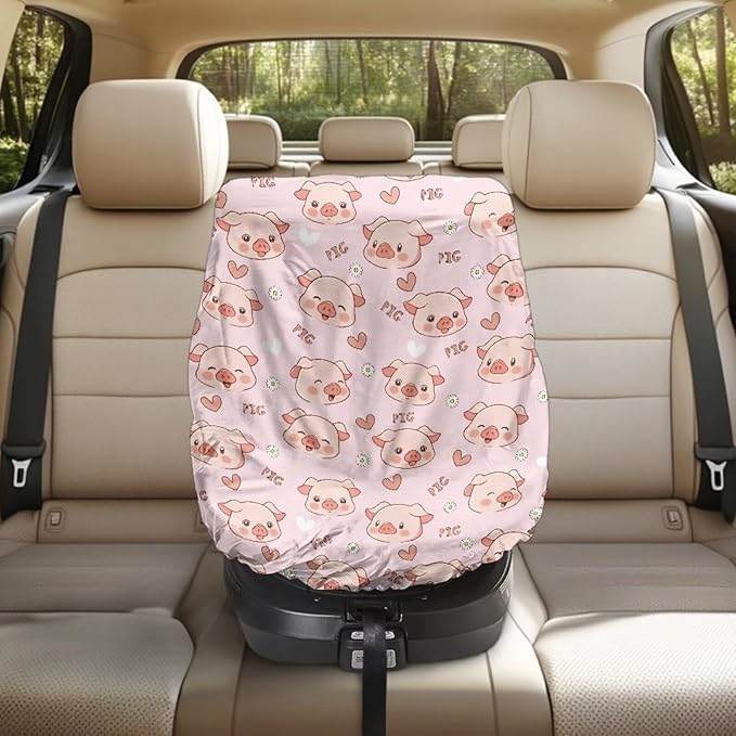 XYZCANDO Pig Print Car Seat Covers for Babies Cute Car Seat Cover Baby Travel Easy to Install Car Seat Sun Cover for Baby Replacement Infant Car Seat Protector Toddler Car Accessories 2025