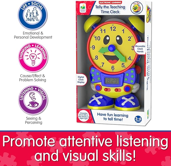 The Learning Journey Telly The Teaching Time Clock, Electronic Analog & Digital Time Telling Aid with Two Quiz Modes & Night Light,Multi