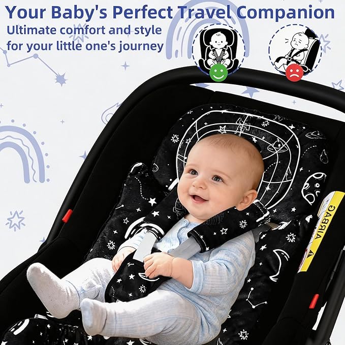 Infant Car Seat Insert with Removable Baby Head Support, Pea Pod Soft & Breathable Baby Car Seat Cushion with Minky Dot Backing, Universal Newborn Carseat Insert Fit for Stroller, Baby Swing, Bouncer