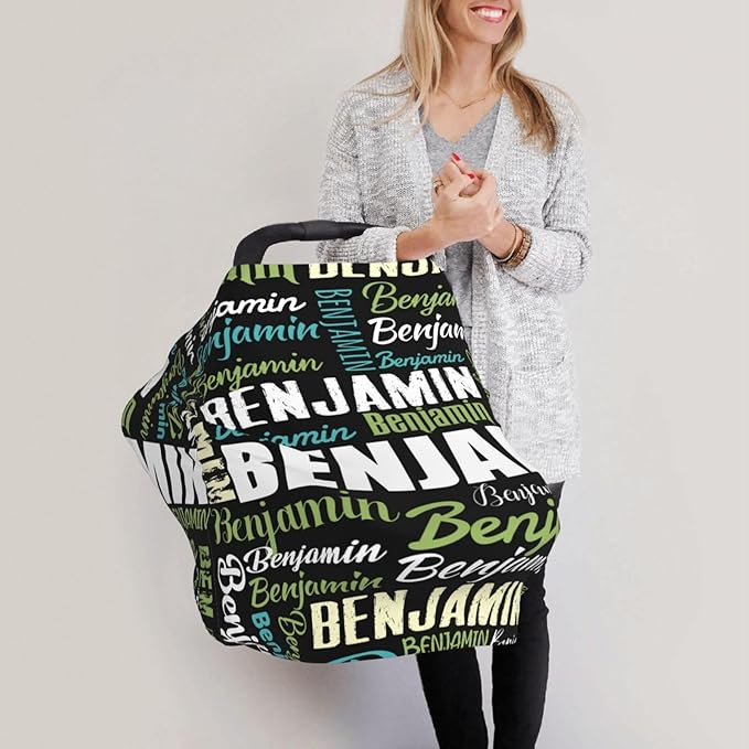 Personalized Baby Car Seat Cover for Boys Girls, Custom Monogram Nursing Covers for Breastfeeding with Name, Infant Stroller Cover, Optional Baby Bib, Baby Swaddle Set for Newborn Infant