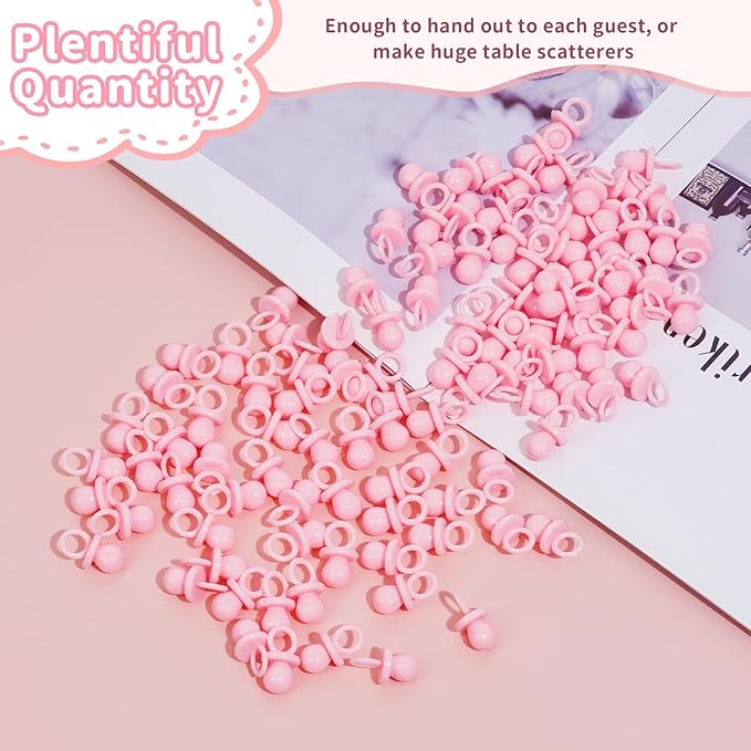 200 Mini Pacifiers Baby Shower Game Girl, 0.86’’ Plastic Pacifiers Baby Shower Game, Bulk Baby Shower Pacifiers for Gender Reveal Baby Shower Decoration DIY, Table Scatter, Baby Shower Favors (Pink)