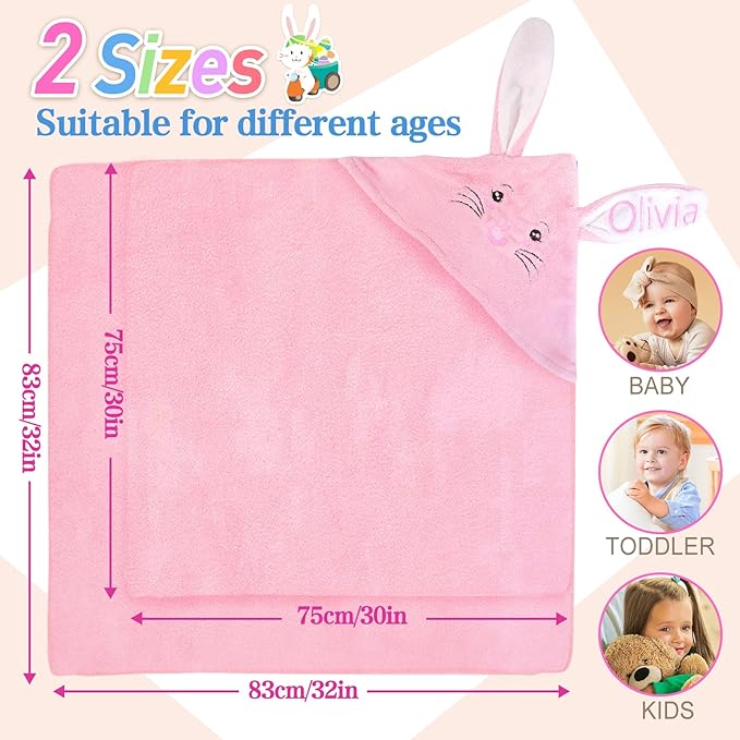 Custom Hooded Bath Towel with Name, Personalized Highly Absorbent Bunny Towels, Baby Bath Towels for Girls Boys, Brithday Easter Gifts for Baby, Toddler, Newborn, Infant (Pink)