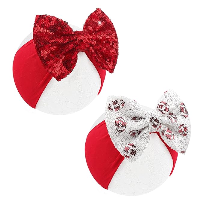 Football Baby Girls Headbands Sequin Glitter Hair Bow for Newborn Infant Toddler Kids Red Baby Head Bows Baby Girl Football Outfit