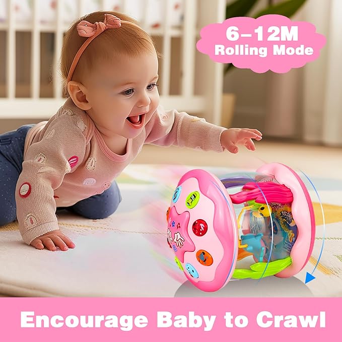 Avesa Baby Toys 6-12 Months Girl Gifts: Babies Ocean Rotating Light Up Musical Toys for Toddlers 1 2 Year Old Crawling Learning Infant Toy 6 7 8 9 10 11 12 Months Old Baby Girl Gift (Pink)