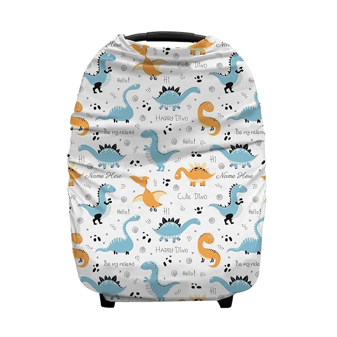 Personalized Baby Car Seat Cover for Boys Girls, Custom Nursing Covers for Breastfeeding with Name, Infant Stroller Cover, Baby Carseat Canopy for Newborn, Multiuse Car Seat Canopies, Dinosaur Theme