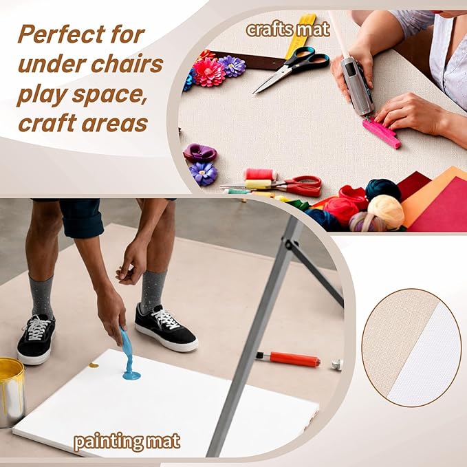Drydiet 55x55 Inch Extra Large Craft & Painting Floor Mat - Waterproof Non-Slip PVC Art Rug, Floor Protector for Easel Painting Pottery Messy Projects, Washable Roll-up Spill Mat(Apricot, Plain)