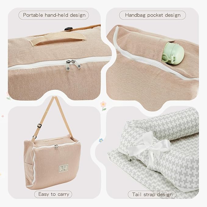 Baby Lounger for Newborn, Portable Breathable Baby Nest Infant Lounger Adjustable U-Shaped Safety Bumper for Cozy Comfort - Grey Houndstooth