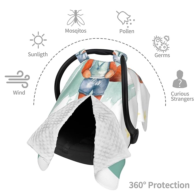 Personalized Baby Car Seat Cover Winter Custom Minky Carseat Cover Boy Girls with Name Fox Carseat Canopy Customized Car Seat Canopy Infant Carrier Covers Nursing Cover Toddler Blanket