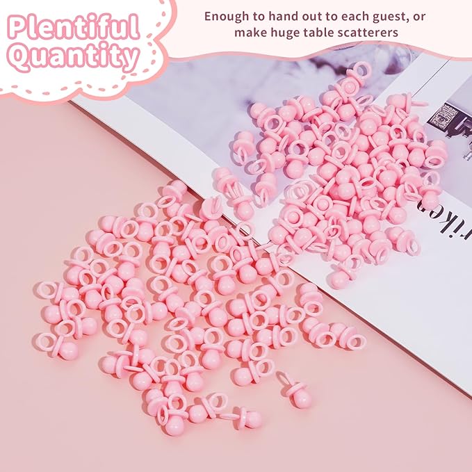 Baby Shower Pacifiers, 150 Mini Pacifiers for Baby Shower, Cute Plastic Pacifiers for Baby Shower Game, Decoration DIY, Gender Reveal Party Table Scatter/Baby Shower Party Favors (Pink)