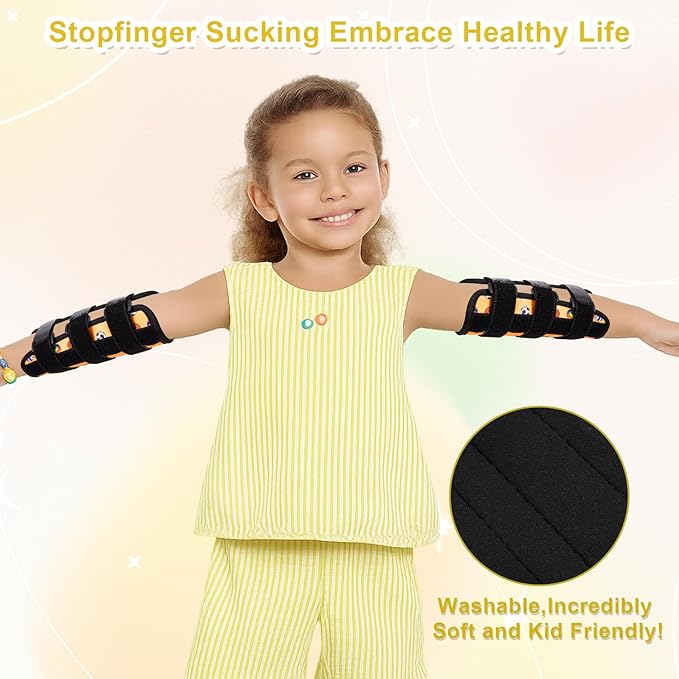 JFHNMLW 2 Pcs Thumb Sucking Deterrent, Yellow Ball Sports Elbow Thumb Guard for Thumb Sucking, Nail Biting Treatment for Kids Prevention Anti Nose Picking for Boys Girls Finger Sucking Prevention