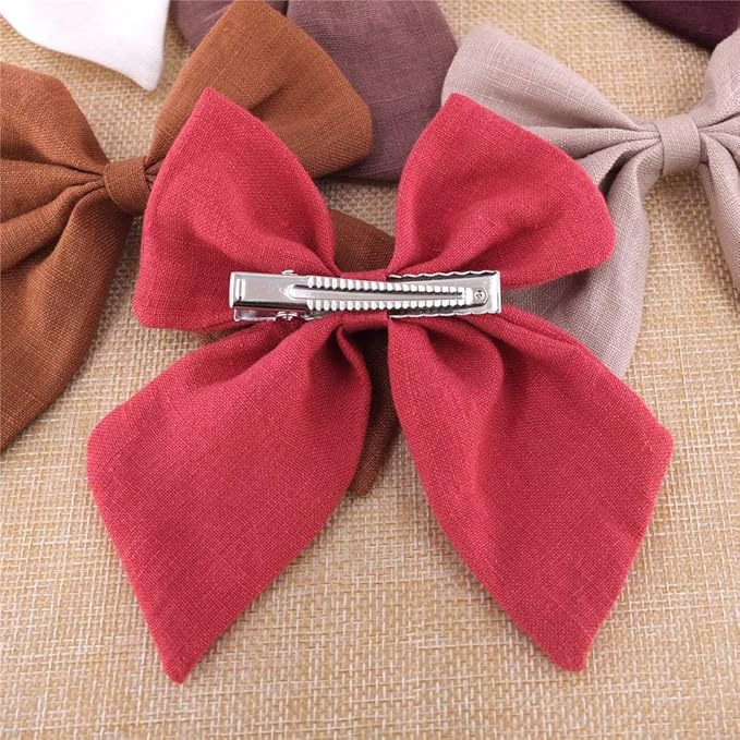 Original Linen Bow Hair Clips Girls Women Large Sailor Bows Baby and Mom Hair Alligator Clips White Navy Neutral Bow