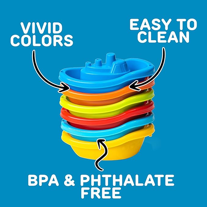 Stackable Toy Boat – 6pcs Educational Water Toys for Toddlers 1-3, Baby Pool Essentials, Baby Bath Toys for Kids Ages 1-3 & Toddler Pool Toy for 1 Year Old & Up, Fun Accessories for Bathtime