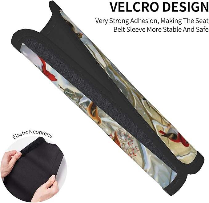 Birds Snowman Winter Seat Belt Cover Fits Cars Trucks SUV Sedans Sweat Absorption Car Seatbelt Strap Cover, Christmas Snowflake Auto Interior Accessories Protector