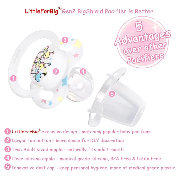 LittleForBig Bigshield Generation-II Adult Sized Pacifier White Little Circus Carousel Pattern