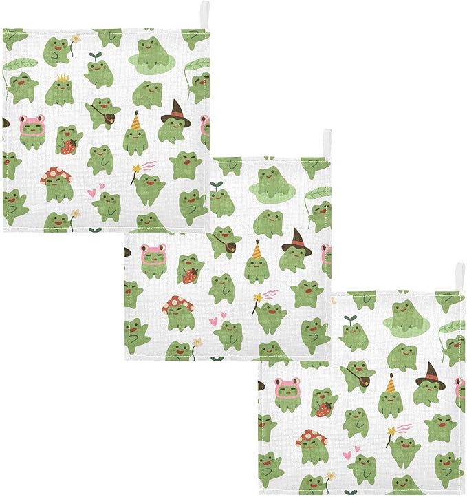Cute Toads Frogs Baby Muslin Washcloths Soft Face Towel for Newborns, 11.8 X 11.8 Inch, 5 Pack